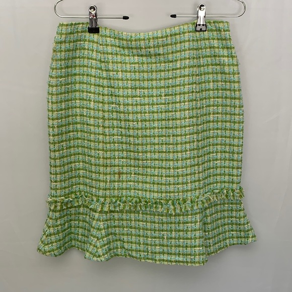 Worth Dresses & Skirts - Worth Plaid Tweed Lime Green and Baby Blue Ruffle Mini Skirt Clueless Size 4